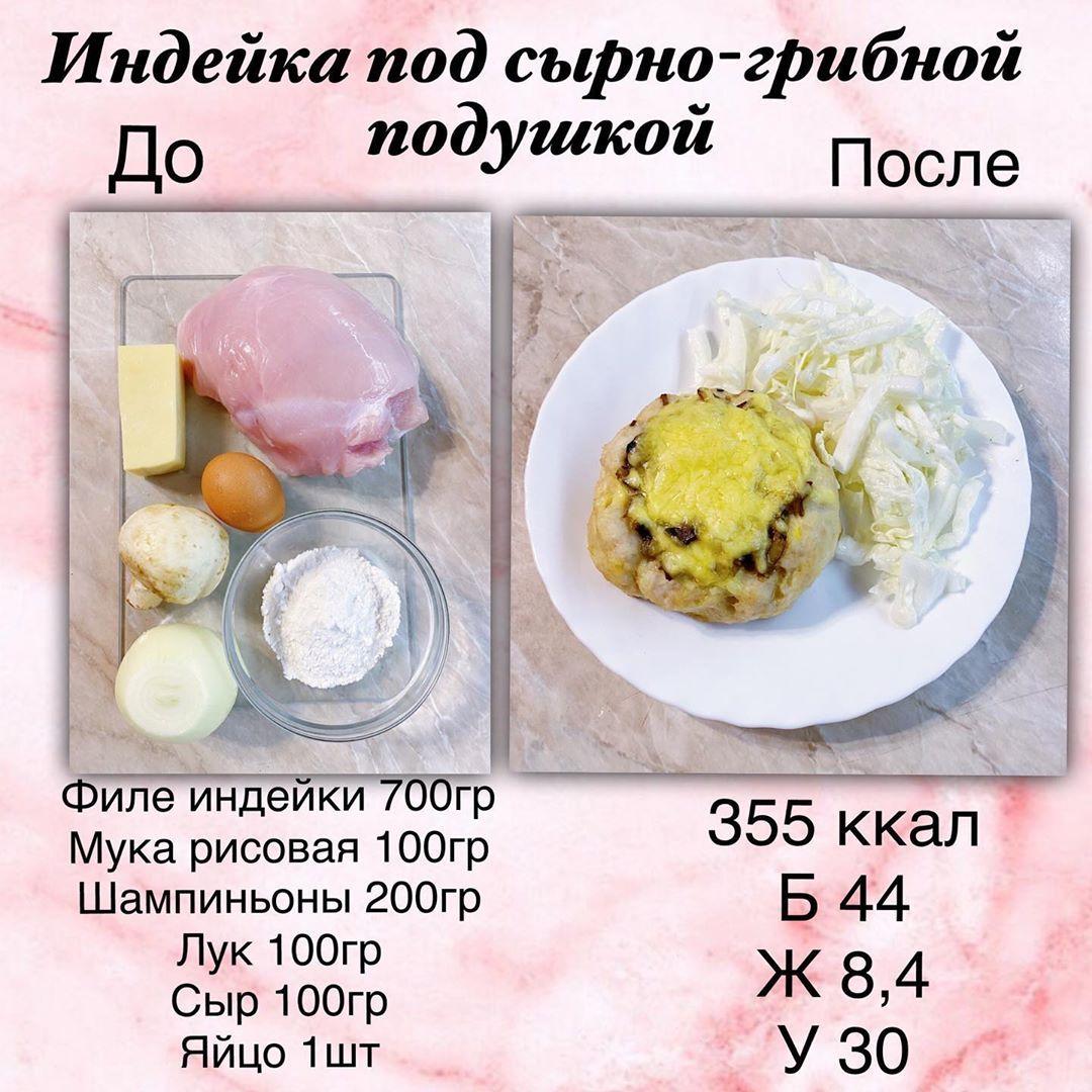Индейка под сырно-грибной подушкой Индейка под сырно-грибной подушкой